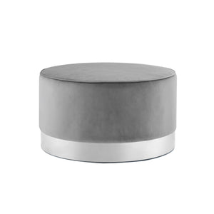 Homeroots 31" Gray Velvet And Silver Round Cocktail Ottoman Grey Velvet,Chrome,Velvet  490602