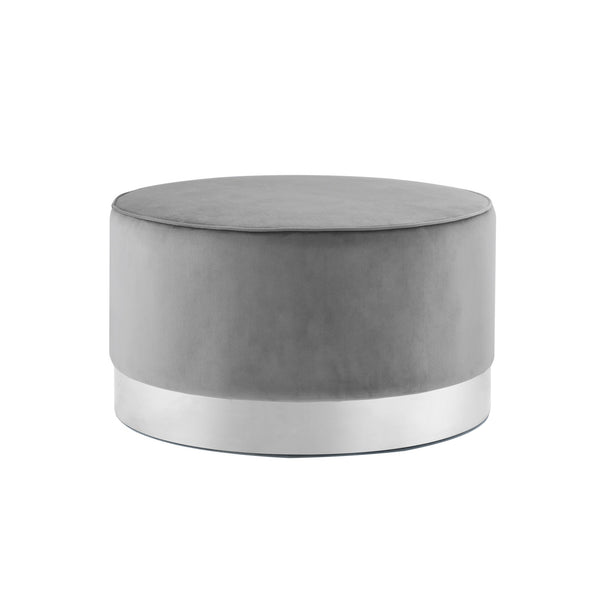 Homeroots 31" Gray Velvet And Silver Round Cocktail Ottoman Grey Velvet,Chrome,Velvet  490602