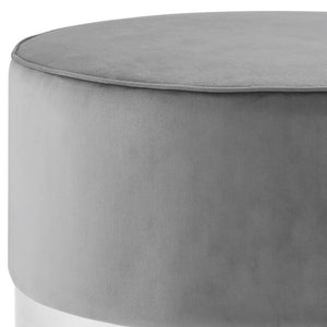 Homeroots 31" Gray Velvet And Silver Round Cocktail Ottoman Grey Velvet,Chrome,Velvet  490602