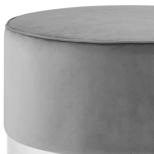 Homeroots 31" Gray Velvet And Silver Round Cocktail Ottoman Grey Velvet,Chrome,Velvet  490602