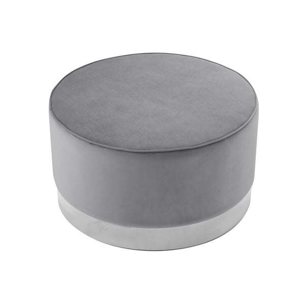 Homeroots 31" Gray Velvet And Silver Round Cocktail Ottoman Grey Velvet,Chrome,Velvet  490602