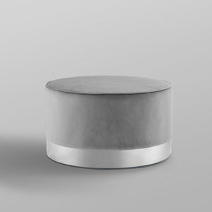 Homeroots 31" Gray Velvet And Silver Round Cocktail Ottoman Grey Velvet,Chrome,Velvet  490602