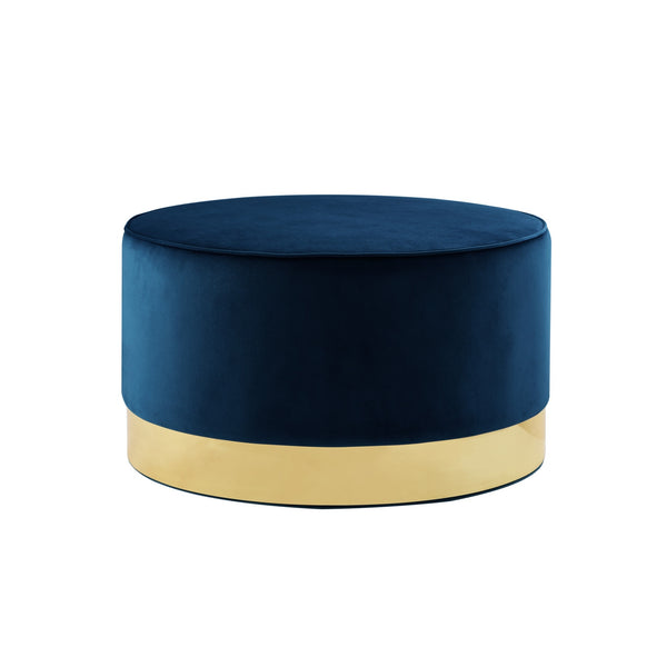 Homeroots 31" Navy Blue Velvet And Gold Round Cocktail Ottoman Navy Velvet,Gold,Velvet  490603