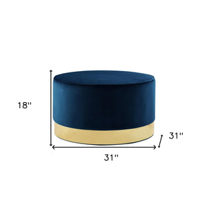 Homeroots 31" Navy Blue Velvet And Gold Round Cocktail Ottoman Navy Velvet,Gold,Velvet  490603