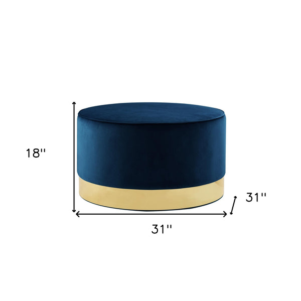 Homeroots 31" Navy Blue Velvet And Gold Round Cocktail Ottoman Navy Velvet,Gold,Velvet  490603