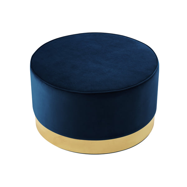 Homeroots 31" Navy Blue Velvet And Gold Round Cocktail Ottoman Navy Velvet,Gold,Velvet  490603