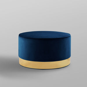 Homeroots 31" Navy Blue Velvet And Gold Round Cocktail Ottoman Navy Velvet,Gold,Velvet  490603