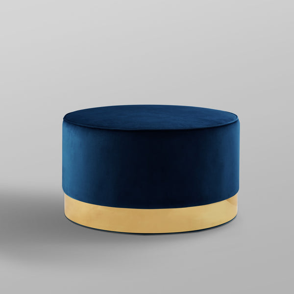 Homeroots 31" Navy Blue Velvet And Gold Round Cocktail Ottoman Navy Velvet,Gold,Velvet  490603