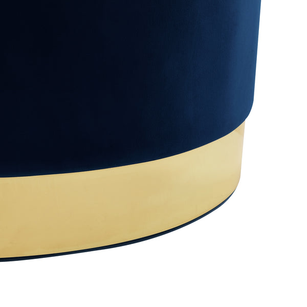 Homeroots 31" Navy Blue Velvet And Gold Round Cocktail Ottoman Navy Velvet,Gold,Velvet  490603