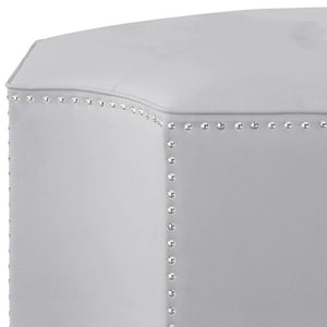 HomeRoots 33" Stylish Octagonal Cocktail Ottoman in Silver Faux Leather with Tufted Design & Nailhead Trim Silver PU/Chrome, Leather PU Leather PU 490604