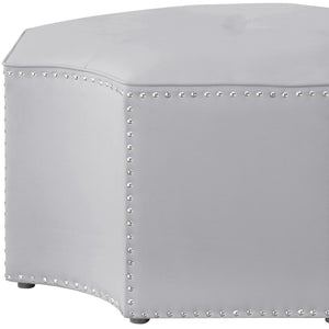 HomeRoots 33" Stylish Octagonal Cocktail Ottoman in Silver Faux Leather with Tufted Design & Nailhead Trim Silver PU/Chrome, Leather PU Leather PU 490604