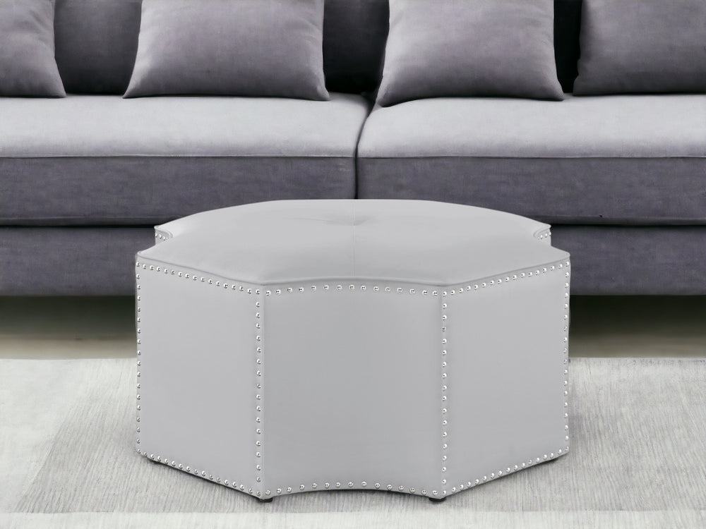 Homeroots 33" Silver Faux Leather Tufted Octagonal Cocktail Ottoman Silver Pu,Chrome,Leather Pu  490604
