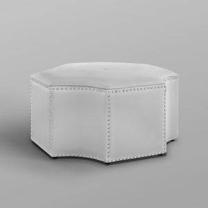 HomeRoots 33" Stylish Octagonal Cocktail Ottoman in Silver Faux Leather with Tufted Design & Nailhead Trim Silver PU/Chrome, Leather PU Leather PU 490604