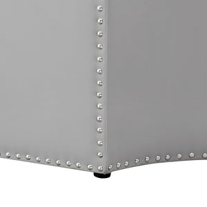 HomeRoots 33" Stylish Octagonal Cocktail Ottoman in Silver Faux Leather with Tufted Design & Nailhead Trim Silver PU/Chrome, Leather PU Leather PU 490604