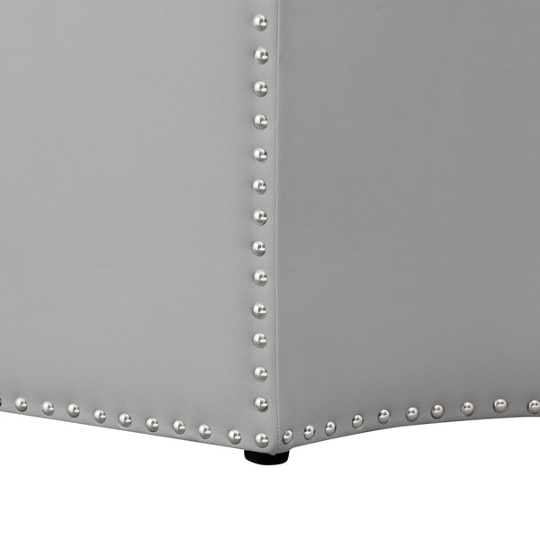 HomeRoots 33" Stylish Octagonal Cocktail Ottoman in Silver Faux Leather with Tufted Design & Nailhead Trim Silver PU/Chrome, Leather PU Leather PU 490604