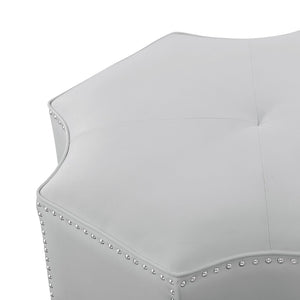 HomeRoots 33" Stylish Octagonal Cocktail Ottoman in Silver Faux Leather with Tufted Design & Nailhead Trim Silver PU/Chrome, Leather PU Leather PU 490604