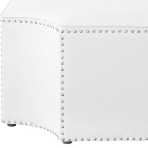 HomeRoots 33" Stylish Octagonal Cocktail Ottoman in Silver Faux Leather with Tufted Design & Nailhead Trim White PU/Chrome, Leather PU Leather PU 490605