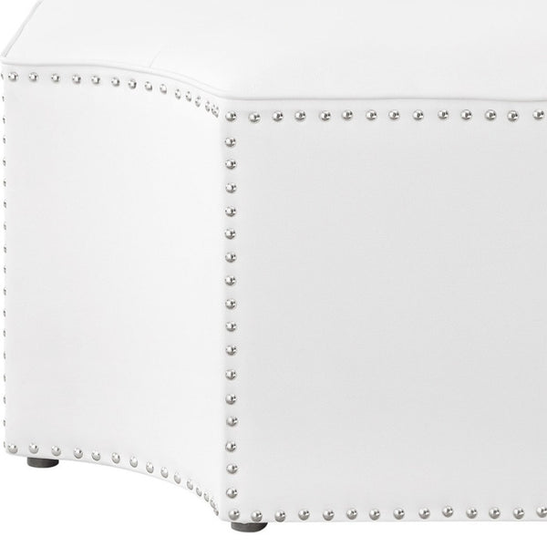 HomeRoots 33" Stylish Octagonal Cocktail Ottoman in Silver Faux Leather with Tufted Design & Nailhead Trim White PU/Chrome, Leather PU Leather PU 490605