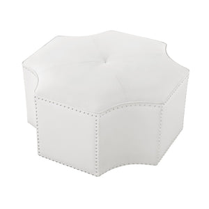 HomeRoots 33" Stylish Octagonal Cocktail Ottoman in Silver Faux Leather with Tufted Design & Nailhead Trim White PU/Chrome, Leather PU Leather PU 490605
