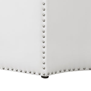 HomeRoots 33" Stylish Octagonal Cocktail Ottoman in Silver Faux Leather with Tufted Design & Nailhead Trim White PU/Chrome, Leather PU Leather PU 490605