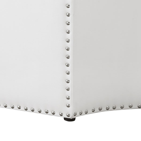 HomeRoots 33" Stylish Octagonal Cocktail Ottoman in Silver Faux Leather with Tufted Design & Nailhead Trim White PU/Chrome, Leather PU Leather PU 490605