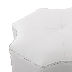 HomeRoots 33" Stylish Octagonal Cocktail Ottoman in Silver Faux Leather with Tufted Design & Nailhead Trim White PU/Chrome, Leather PU Leather PU 490605