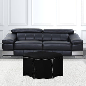 HomeRoots 33" Stylish Octagonal Cocktail Ottoman in Silver Faux Leather with Tufted Design & Nailhead Trim Black Velvet/Chrome, Velvet Velvet 490606
