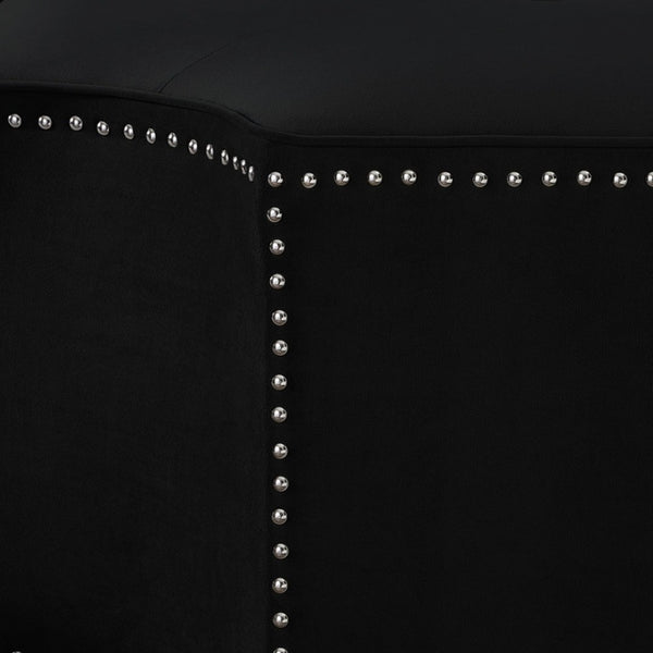HomeRoots 33" Stylish Octagonal Cocktail Ottoman in Silver Faux Leather with Tufted Design & Nailhead Trim Black Velvet/Chrome, Velvet Velvet 490606