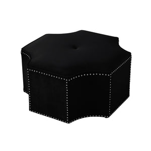 HomeRoots 33" Stylish Octagonal Cocktail Ottoman in Silver Faux Leather with Tufted Design & Nailhead Trim Black Velvet/Chrome, Velvet Velvet 490606
