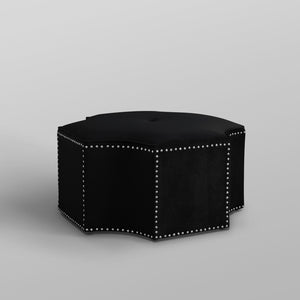 HomeRoots 33" Stylish Octagonal Cocktail Ottoman in Silver Faux Leather with Tufted Design & Nailhead Trim Black Velvet/Chrome, Velvet Velvet 490606
