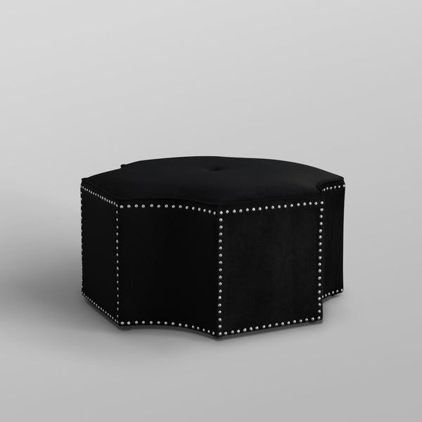 HomeRoots 33" Stylish Octagonal Cocktail Ottoman in Silver Faux Leather with Tufted Design & Nailhead Trim Black Velvet/Chrome, Velvet Velvet 490606