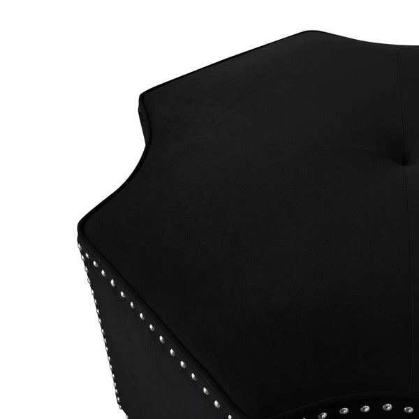 HomeRoots 33" Stylish Octagonal Cocktail Ottoman in Silver Faux Leather with Tufted Design & Nailhead Trim Black Velvet/Chrome, Velvet Velvet 490606