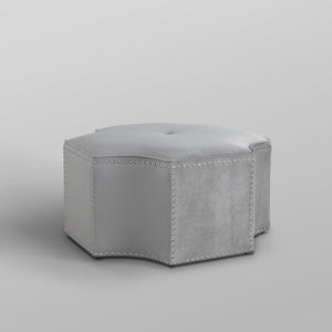HomeRoots 33" Stylish Octagonal Cocktail Ottoman in Silver Faux Leather with Tufted Design & Nailhead Trim Grey Velvet/Chrome, Velvet Velvet 490607