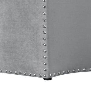 HomeRoots 33" Stylish Octagonal Cocktail Ottoman in Silver Faux Leather with Tufted Design & Nailhead Trim Grey Velvet/Chrome, Velvet Velvet 490607