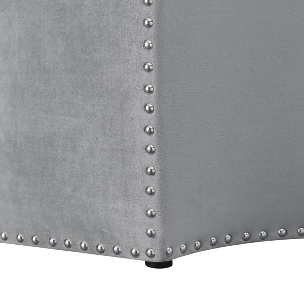 HomeRoots 33" Stylish Octagonal Cocktail Ottoman in Silver Faux Leather with Tufted Design & Nailhead Trim Grey Velvet/Chrome, Velvet Velvet 490607