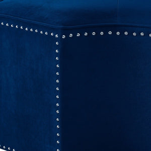HomeRoots 33" Stylish Octagonal Cocktail Ottoman in Silver Faux Leather with Tufted Design & Nailhead Trim Navy Velvet/Chrome, Velvet Velvet 490608