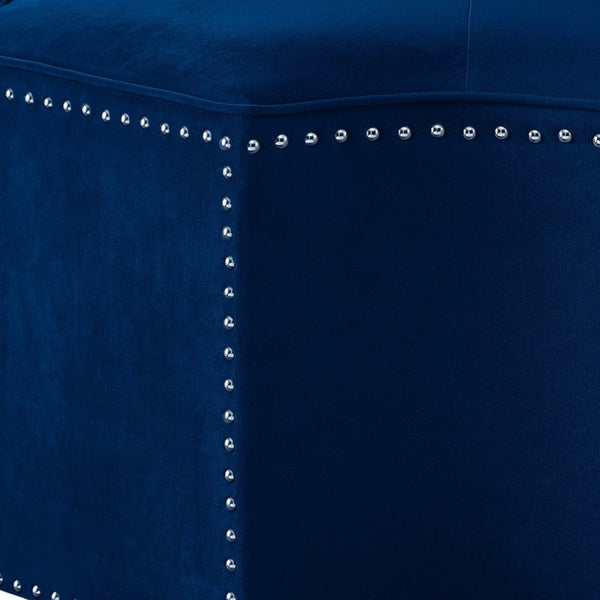 HomeRoots 33" Stylish Octagonal Cocktail Ottoman in Silver Faux Leather with Tufted Design & Nailhead Trim Navy Velvet/Chrome, Velvet Velvet 490608