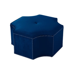 HomeRoots 33" Stylish Octagonal Cocktail Ottoman in Silver Faux Leather with Tufted Design & Nailhead Trim Navy Velvet/Chrome, Velvet Velvet 490608