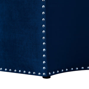 HomeRoots 33" Stylish Octagonal Cocktail Ottoman in Silver Faux Leather with Tufted Design & Nailhead Trim Navy Velvet/Chrome, Velvet Velvet 490608