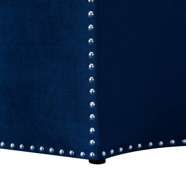 HomeRoots 33" Stylish Octagonal Cocktail Ottoman in Silver Faux Leather with Tufted Design & Nailhead Trim Navy Velvet/Chrome, Velvet Velvet 490608