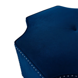 HomeRoots 33" Stylish Octagonal Cocktail Ottoman in Silver Faux Leather with Tufted Design & Nailhead Trim Navy Velvet/Chrome, Velvet Velvet 490608
