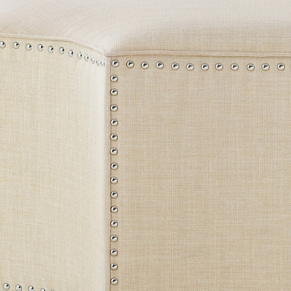 HomeRoots 33" Stylish Octagonal Cocktail Ottoman in Silver Faux Leather with Tufted Design & Nailhead Trim Cream White Linen/Chrome, Linen Linen 490609