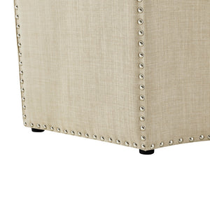 HomeRoots 33" Stylish Octagonal Cocktail Ottoman in Silver Faux Leather with Tufted Design & Nailhead Trim Cream White Linen/Chrome, Linen Linen 490609