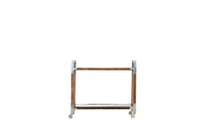 Wildwood Rustic Reclaimed Wood Glam Bar Cart With Polished Nickel Accents, Glass Shelves & Locking Casters 490610