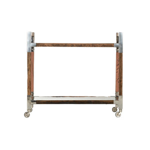 Wildwood Rustic Reclaimed Wood Glam Bar Cart With Polished Nickel Accents, Glass Shelves & Locking Casters 490610