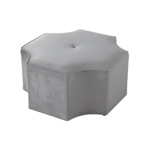 HomeRoots 33" Stylish Octagonal Cocktail Ottoman in Silver Faux Leather with Tufted Design & Nailhead Trim Grey Linen/Chrome, Linen Linen 490610