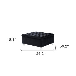 Homeroots 36" Black Velvet And Clear Tufted Storage Black  490611