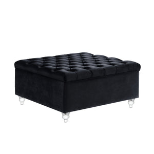 Homeroots 36" Black Velvet And Clear Tufted Storage Black  490611