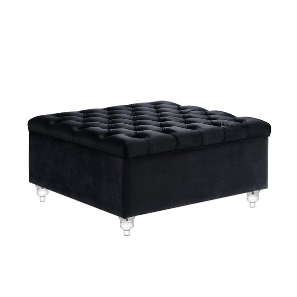 Homeroots 36" Black Velvet And Clear Tufted Storage Black  490611