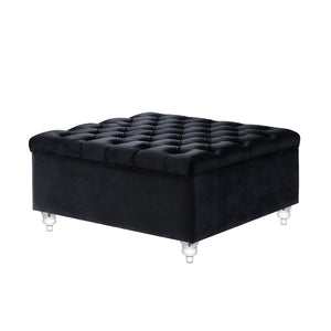 Homeroots 36" Black Velvet And Clear Tufted Storage Black  490611